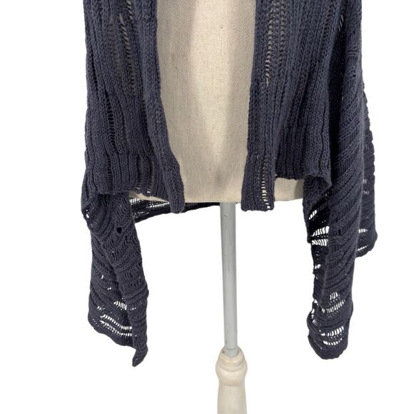 Cabi Drape Open Front Knit Short Sleeve Asymmetric Hem Boho Cardigan Gray Medium - Picture 8 of 12